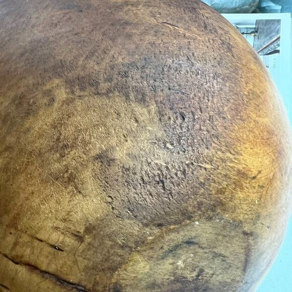 Antique Primitive Hand Turned Wood Dough Bowl 13" Rustic Brown Original Patina - Picture 5 of 9